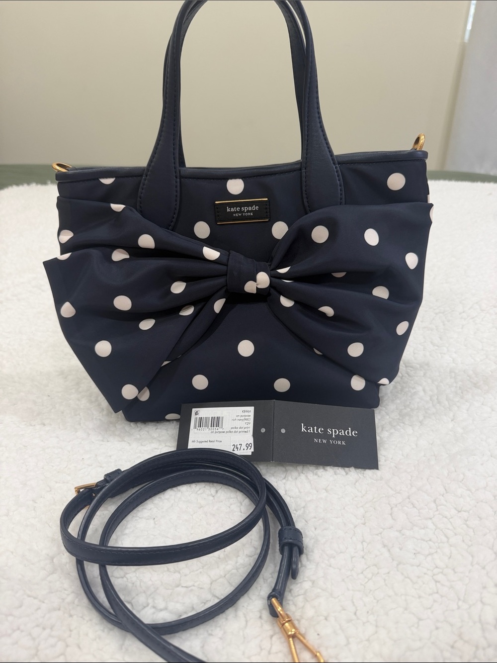 kate spade navy and white polka dot bow shoulder bag - Picture 2 of 5